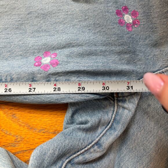 Madewell Women's Hand Painted Floral Denim Pants Slim Wide Leg Full Length Sz 31 - Picture 6 of 13